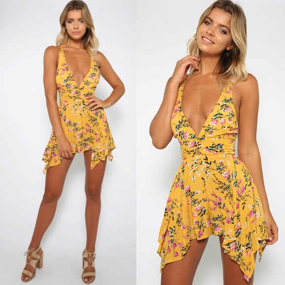 Mustard Yellow Floral Print Romper Playsuit! - Picture 3 of 3
